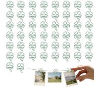 50 Graffette Decorative a Forma di Quadrifoglio in Metallo Verde 37x27,5 mm, Mollette di Carta Carine Antiruggine, Pratiche per Ufficio Scuola Casa, Segnalibro e Decorazione Elegante