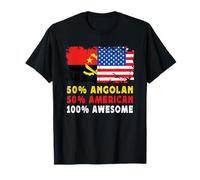 50% Half Angolan Half American 100% Awesome Angola Flag Maglietta