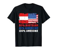 50% Half Austrian Half American 100% Awesome Austria Flag Maglietta