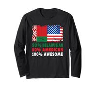 50% Half Belarusian Half American 100% Awesome Belarus Flag Maglia a Manica