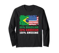 50% Half Brazilian Half American 100% Awesome Brazil Flag Maglia a Manica