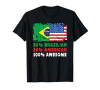 50% Half Brazilian Half American 100% Awesome Brazil Flag Maglietta