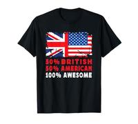 50% Half British Half American 100% Awesome UK Flag Maglietta