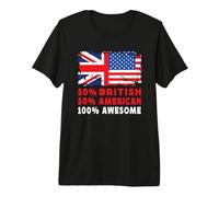 50% Half British Half American 100% Awesome UK Flag Maglietta Premium
