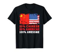 50% Half Chinese Half American 100% Awesome China Flag Maglietta