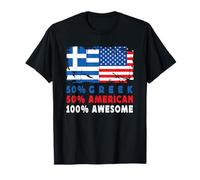 50% Half Greek Half American 100% Awesome Greece Flag Maglietta
