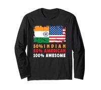 50% Half Indian Half American 100% Awesome India Flag Maglia a Manica
