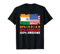 50% Half Indian Half American 100% Awesome India Flag Maglietta