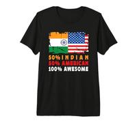 50% Half Indian Half American 100% Awesome India Flag Maglietta Premium