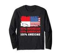 50% Half Indonesian American 100% Awesome Indonesia Flag Maglia a Manica