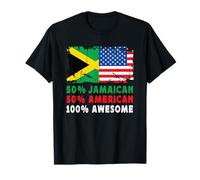 50% Half Jamaican Half American 100% Awesome Jamaica Flag Maglietta