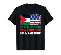 50% Half Palestinian American 100% Awesome Palestine Flag Maglietta