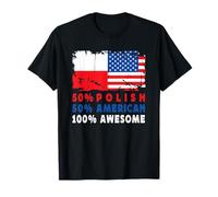 50% Half Polish Half American 100% Awesome Poland Flag Maglietta