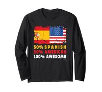 50% Half Spanish Half American 100% Awesome Spain Flag Maglia a Manica