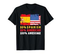 50% Half Spanish Half American 100% Awesome Spain Flag Maglietta