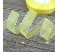 (50 Iarde/Rotolo) Nastro di Organza per Confezioni Regalo, Decorazioni Natalizie, Nastri di Seta, Tessuto di Pizzo, 12/15/20/25/40/50 mm - Giallo - 12 mm