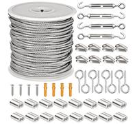 50 m Fune corda metallica in acciaio inox PVC, tenditore per fune da 2 mm, con 4 tenditori, gancio M5, 4 viti, 16 morsetti per fune metallica, 8 viti a occhiello, 4 tubi di espansione, 8 morsetti