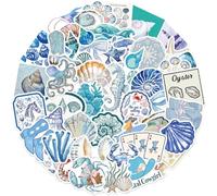 50 Mare Adesivi, Costiera Estiva Sticker, Adesivo con Stella Marina Cavalluccio Marino e Conchiglia, Blu Mare Stickers Decorativi per Bambini Ragazzi e Adulti per Skateboard Valigia Bollitori