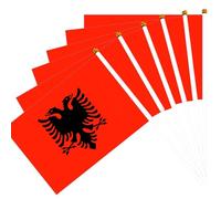 50 Mini Bandiere Albanesi Sventolate A Mano 14x21cm Con Asta di Plastica 30cm - Decorazione per le Vacanze