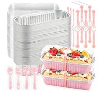 50 mini barattoli per il pane con coperchio e cucchiai, 200 ml, rettangolari in alluminio, vassoi per torte in lamina ispessita con adesivo sigillante per torte di pane, matrimoni, compleanni, picnic