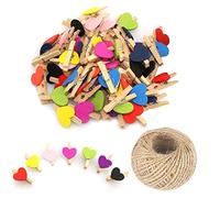 50 mollette da bucato a forma di cuore in legno misto, piccole mollette multicolore con cuore, clip per foto a forma di cuore da 3 cm, minuscole spille con stringa per esporre foto