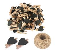 50 mollette da bucato a forma di cuore in legno nero, piccole mollette multicolore con cuore, clip per foto a forma di cuore