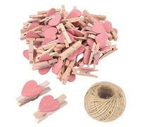 50 mollette da bucato a forma di cuore in legno rosa, piccole mollette multicolore con cuore, clip per foto a forma di cuore