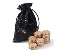 50 monete Dnd in metallo con borsa in pelle PU, monete dorate fantasy per giochi da tavolo, gettoni per giochi di ruolo da tavolo, borsa drago nero collezione di monete D e D, accessori da gioco retrò