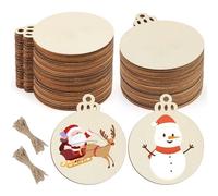 50 ornamenti natalizi in legno, 7,6 cm, fai da te, ornamenti in legno non finito da dipingere, ornamenti rotondi in legno vuoti, fai la tua fetta di legno verniciabile