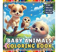 50 Pages Single Sided Cozy Animals Coloring Book Gift for Kids Boys Girls Teens Children Cute Bear Bunny Frog Turtle Dog Coloring Activity Pages Bold ... Relaxation Coloring Book for Animal Lovers