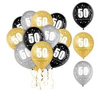 50 Palloncini Compleanno,50 Numeri Palloncini Compleanno, Palloni 50 Anni, Palloncino in Lattice Nero, Argento e Oro