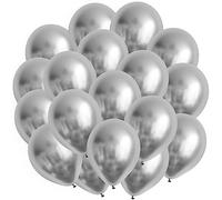 50 palloncini cromati, 30 cm, lattice lucido, misto, biodegradabili e adatti per elio, colore: argento