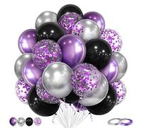 50 palloncini in argento viola metallizzato, 30 cm, viola e nero, con coriandoli viola, per ragazze, compleanno, addio al nubilato, fidanzamento, matrimonio, anniversario, feste