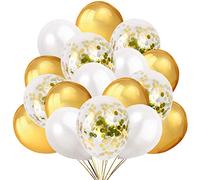 50 Palloncini Oro Bianco e Confetti Balloon, 40 Palloncini Classici + 10 Palloncini di Coriandoli Dorati. Decorazioni e Accessori per Feste di Compleanno
