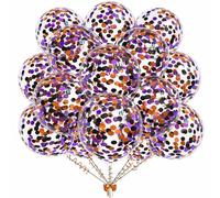 50 palloncini viola arancione e nero, palloncini in lattice da 30,5 cm con coriandoli viola arancione nero all'interno per decorazioni per feste di Halloween