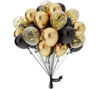 50 PCS Palloncini Neri e Oro,10 Pollici Palloncini Confetti Dorati per Compleanno Matrimonio Baby Shower Feste Decorazioni,Palloncini Laurea Addobbi Laurea
