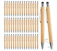 50 penne a sfera in bambù, in legno, set di penne a sfera in bambù, ecologiche, senza plastica, per l'uso quotidiano in ufficio e a casa (nero)