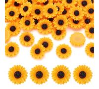 50 perline in resina a forma di girasole non forate, 15 x 5 mm, con retro piatto, cabochon per gioielli fai da te