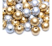 50 perline rotonde in legno miste in colori oro e argento, 20 mm, lisce dipinte, perline sfuse, forniture per perline di fattoria, ghirlande, artigianato, decorazioni per la casa (foro da 4 mm)