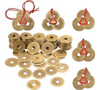 50 Pezzi 1 Pollice Monete Cinesi di Feng Shui I Ching Monete e 5 Set Monete di Fortuna con Corde Rosse per Ricchezza e Buona Fortuna