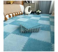 50 pezzi, 12x12 pollici soffici tappetini in schiuma for pavimenti, tappeto da gioco a puzzle peloso, piastrelle di moquette in peluche ad incastro con bordo(Light Blue+dark Blue)