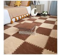 50 pezzi, 12x12 pollici soffici tappetini in schiuma for pavimenti, tappeto da gioco a puzzle peloso, piastrelle di moquette in peluche ad incastro con bordo(Apricot+dark Brown)