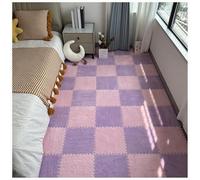 50 pezzi, 12x12 pollici soffici tappetini in schiuma for pavimenti, tappeto da gioco a puzzle peloso, piastrelle di moquette in peluche ad incastro con bordo(Pink+purple)