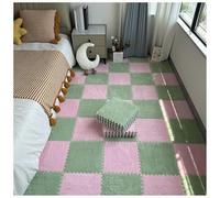 50 pezzi, 12x12 pollici soffici tappetini in schiuma for pavimenti, tappeto da gioco a puzzle peloso, piastrelle di moquette in peluche ad incastro con bordo(Green+pink)