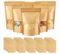 50 Pezzi 12x20cm Sacchetto Sigillato di Carta Kraft con Finestra,Buste Kraft con Finestra e Chiusurasacchetti Carta Piccoli Regalo per Alimenti Ermetici,Waterproofing Sacchetti Carta Kraft per Tè