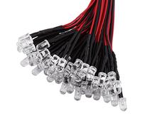 50 Pezzi 3/5 Mm Acqua Precablata, Led Lampeggiante 3 Mm Led Flash 5 Mm Trasparente Flash LED Diodi Bianco Rosso Giallo Luce DC 9 12 V (5 Mm Luce Bianca)(White Light-5 mm)