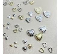 50 pezzi 3D oro argento metallizzato ciondoli colori misti amore mini XL cuore cornice fiocco solido rilievo lega nail art strass decorazioni-50 pezzi mix