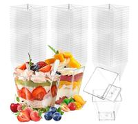 50 Pezzi 60 ml/2oz tazze bicchieri da dessert, Mini Bicchieri di Plastica per Dessert Tazze da dessert quadrate Riutilizzabili per Budini, Mousse, Gelati, Compleanni, Matrimoni