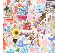 50 pezzi Adesivi acquerello, decorativi e pratici, adatti per bottiglie d'acqua, laptop, telefoni, skateboard, album di ritagli, diari, possono essere regalati come forniture per album di ritagli, ade