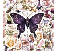 50 pezzi Adesivi acquerello viola magico da giardino di streghe, decalcomanie mistiche con di cristallo, pentagramma e farfalla, ideali per journaling, bottiglie d'acqua, laptop DIY, scrapbooking & re